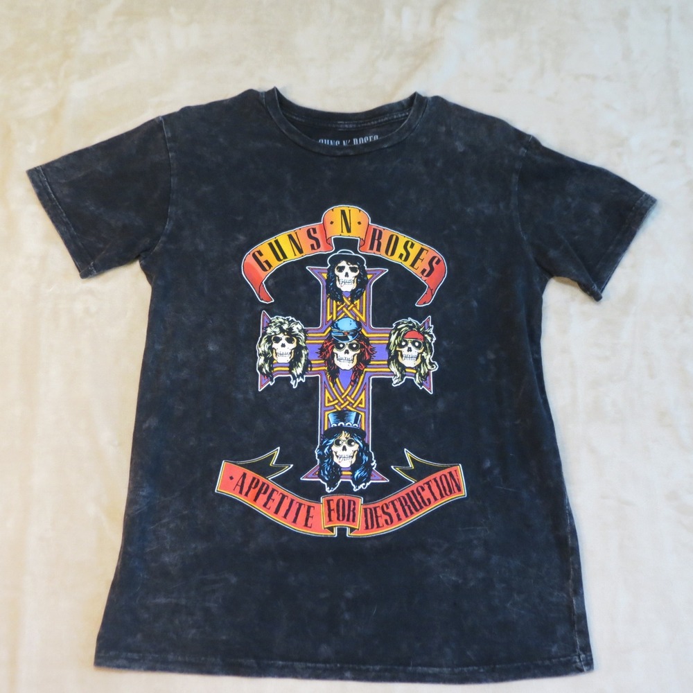 Guns N Roses Appetite For Destruction Acid Wash Graphic T-Shirt Mens Medium Gray